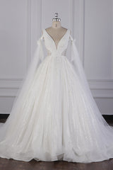 Wedding Dresses Tops, Luxury V-Neck Beadings Wedding Dress Tulle Sleeveless Sequined Bridal Gowns