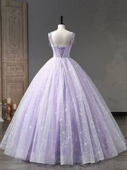 Maxi Dress, Light Purple Tulle Straps Long Prom Dress, Purple A-Line Princess Dress