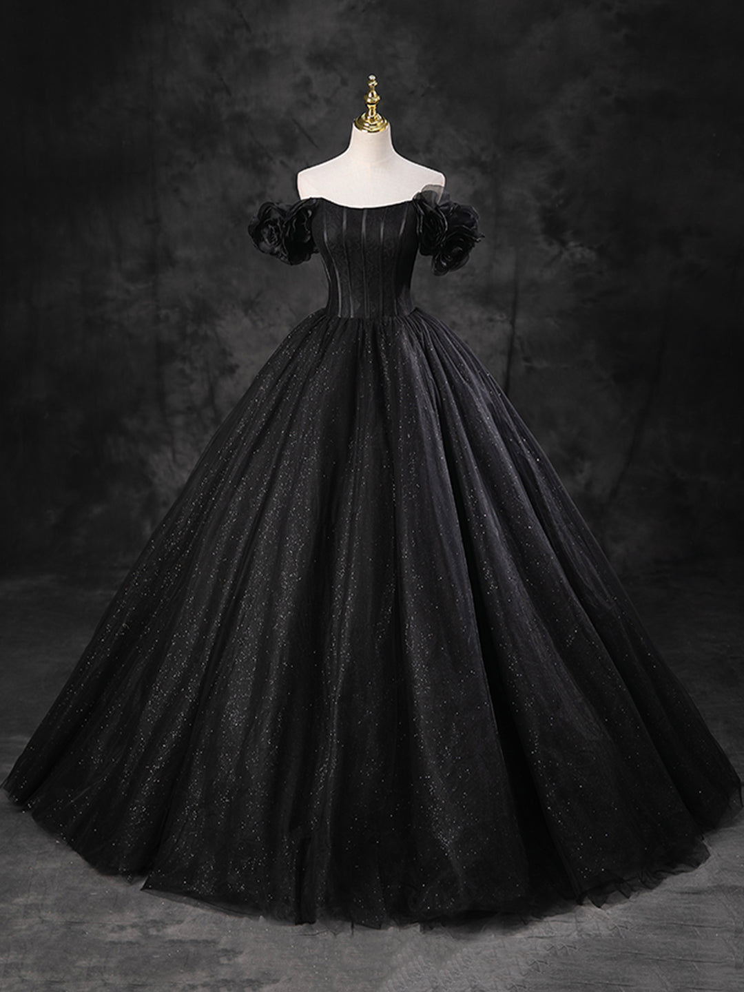 Bridesmaid Dress Green, Black Sparkly Tulle Off the Shoulder Long Formal Dress, Elegant A-Line Black Evening Party Dress