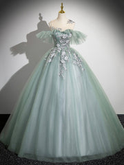 Homecoming Dresses 34 Year Old, Cute Tulle Lace Long Prom Dress, A-Line Scoop Neckline Off Shoulder Evening Party Dress