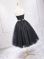 Bridesmaid Dresses Shops, Black Strapless Tulle Knee Length Prom Dress, Black A-Line Sweetheart Party Dress