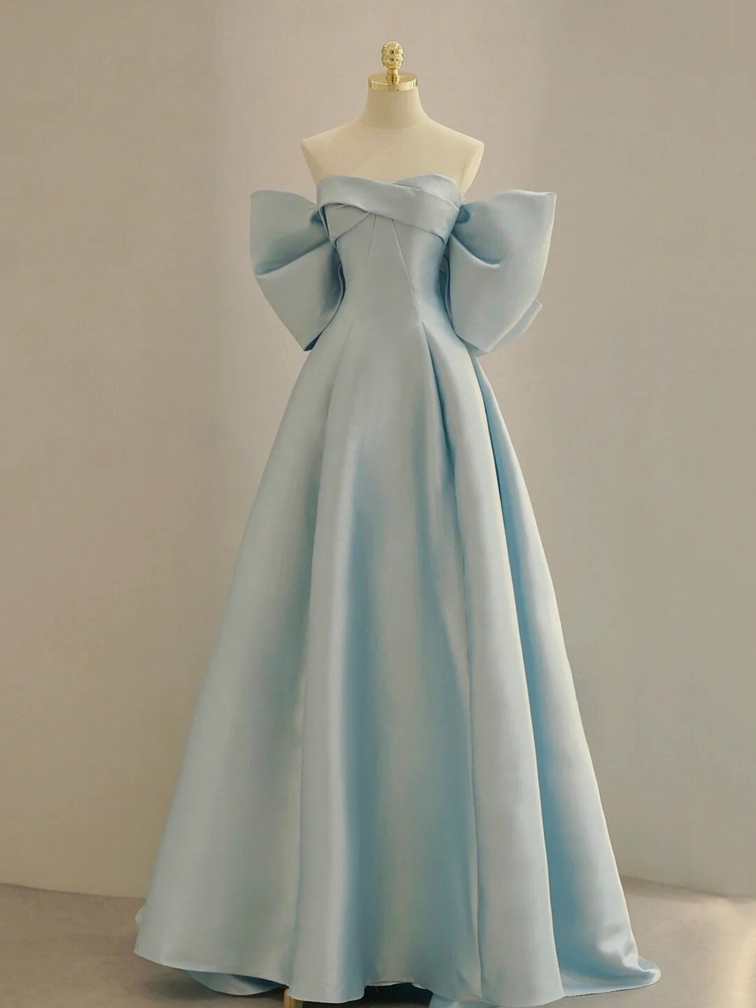 Homecoming Dresses Freshman, Charming Blue Satin Long Prom Dress with Big Bow, A-Line Sweetheart Neck Formal Dress