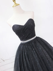 Bridesmaid Dress Shopping, Black Strapless Tulle Knee Length Prom Dress, Black A-Line Sweetheart Party Dress