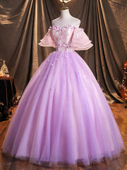 White Wedding, Purple Tulle Sequins Long Prom Dress, A-Line Off the Shoulder Evening Party Dress