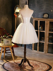 Graduation Outfit Ideas, Light Champagne Strapless Tulle Short Prom Dress, Beautiful A-Line Evening Party Dress