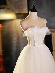 Cocktail Dress, Light Champagne Strapless Tulle Short Prom Dress, Beautiful A-Line Evening Party Dress