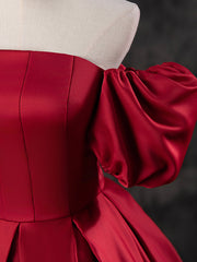 Formal Dress Attire, Burgundy Satin Off the Shoulder Formal Dress, A-Line Burgundy Evening Dress
