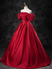 Formal Dress Store, Burgundy Satin Off the Shoulder Formal Dress, A-Line Burgundy Evening Dress