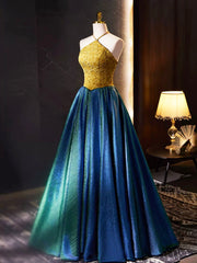 Party Dress Website, Retro Halter Neck Long Prom Dress, Elegant A-Line Evening Party Dress