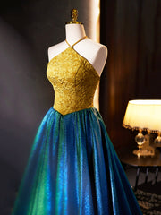 Party Dresses Websites, Retro Halter Neck Long Prom Dress, Elegant A-Line Evening Party Dress