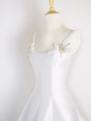 Party Dress Nye, White Satin Short Prom Dress, Simple A-Line Evening Party Dress