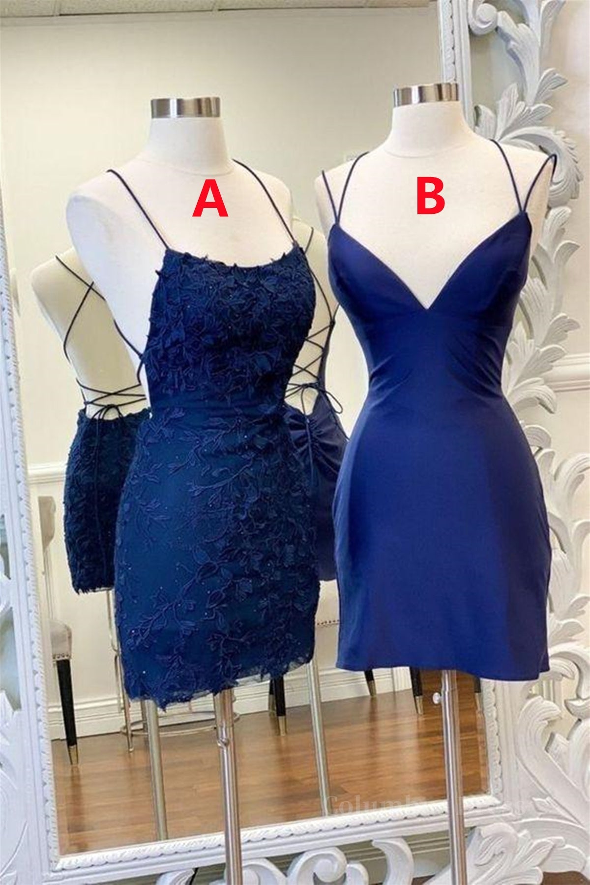 Bridesmaid Dress Vintage, Mermaid Backless Blue Lace Prom Dress, V Neck Blue Homecoming Dress, Blue Lace Formal Evening Dress