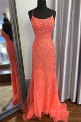 Homecoming Dress 2021, Mermaid Backless Orange Lace Long Prom Dress, Mermaid Orange Lace Formal Dress, Orange Lace Evening Dress
