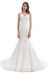 Weddings Dresses Style, Mermaid Tulle Appliques Sequins Spaghetti Straps Wedding Dresses