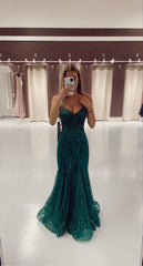 Formal Dress For Wedding Reception, Mermaid V Neck Dark Green Prom Dress Stunning Evening Dress