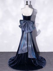 Prom Dresses For Short People, Mermaid Velvet Blue Long Prom Dresses, Blue Velvet Long Evening Dress