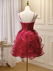 Bridesmaids Dresses Wedding, Mini/Short Burgundy Prom Dress,  Puffy Cute Burgundy Homecoming Dress