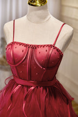 Bridesmaid Dress Wedding, Mini/Short Burgundy Prom Dress,  Puffy Cute Burgundy Homecoming Dress