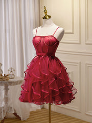 Bridesmaid Dresses Weddings, Mini/Short Burgundy Prom Dress,  Puffy Cute Burgundy Homecoming Dress