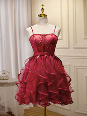 Bridesmaid Dresses Blue, Mini/Short Burgundy Prom Dress,  Puffy Cute Burgundy Homecoming Dress