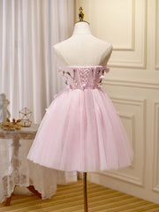 Bridesmaid Dress Styles, Mini/Short Pink Prom Dress, Cute Pink Homecoming Dresses with Beading Applique