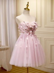 Bridesmaids Dress Long, Mini/Short Pink Prom Dress, Cute Pink Homecoming Dresses with Beading Applique