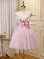 Bridesmaid Dresses Idea, Mini/Short Pink Prom Dress, Cute Pink Homecoming Dresses with Beading Applique