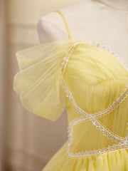 Bridesmaid Dresses Different Color, Mini/Short Yellow Prom Dresses, Yellow Cute Homecoming Dress With Beading Lace