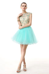 Party Dress Red Colour, Mint Green Beaded Short Homecoming Dresses
