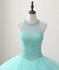 Homecoming Dress 2030, Mint Green Organza and Beaded Long Sweet 16 Dress, Handmade Formal Dress