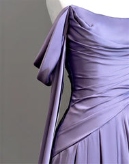 Party Dress Wedding Guest Dress, Modest Purple Satin Long Prom Dress,Purple Evening Dress