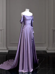 Party Dress Shiny, Modest Purple Satin Long Prom Dress,Purple Evening Dress