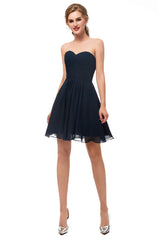 Evening Dress With Sleeve, A Line Strapless Knee Length Chiffon Homecoming Dresses