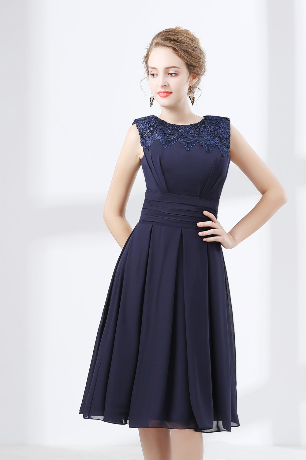 Evening Dresses Long Elegant, Lace Beaded Sleeveless A Line Chiffon Bridesmaid Dresses