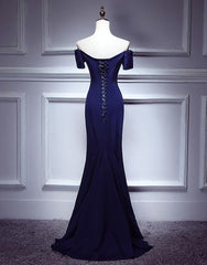 Prom Dressed Short, Navy Blue Mermaid Sweetheart Long Evening Dress, Blue Prom Dresses