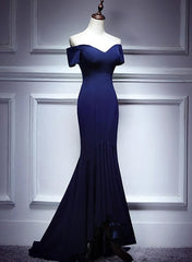 Prom Dresses For Short People, Navy Blue Mermaid Sweetheart Long Evening Dress, Blue Prom Dresses