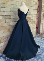 Evening Dresses 2031, Navy Blue Satin Sweetheart A-line Handmade Formal Dress, Blue Long Prom Dress
