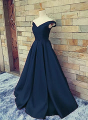 Evening Dress 2031, Navy Blue Satin Sweetheart A-line Handmade Formal Dress, Blue Long Prom Dress