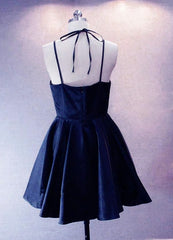 Prom Dress Different, Navy Blue Short Straps Satin Homecoming Dresses, Lovely Simple Prom Dress