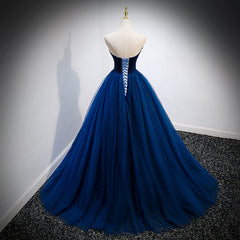 Formal Dresses Pink, Navy Blue Velvet Top and Tulle Long Formal Dress, Blue Sweetheart Prom Dress