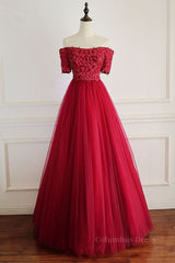 Formal Dress Store, Off Shoulder Burgundy Lace Long Prom Dresses, Burgundy Lace Formal Dresses, Burgundy Evening Dresses