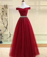 Prom Dresses Outfits, Off Shoulder Long Formal Dress, Beaded Party Dresses