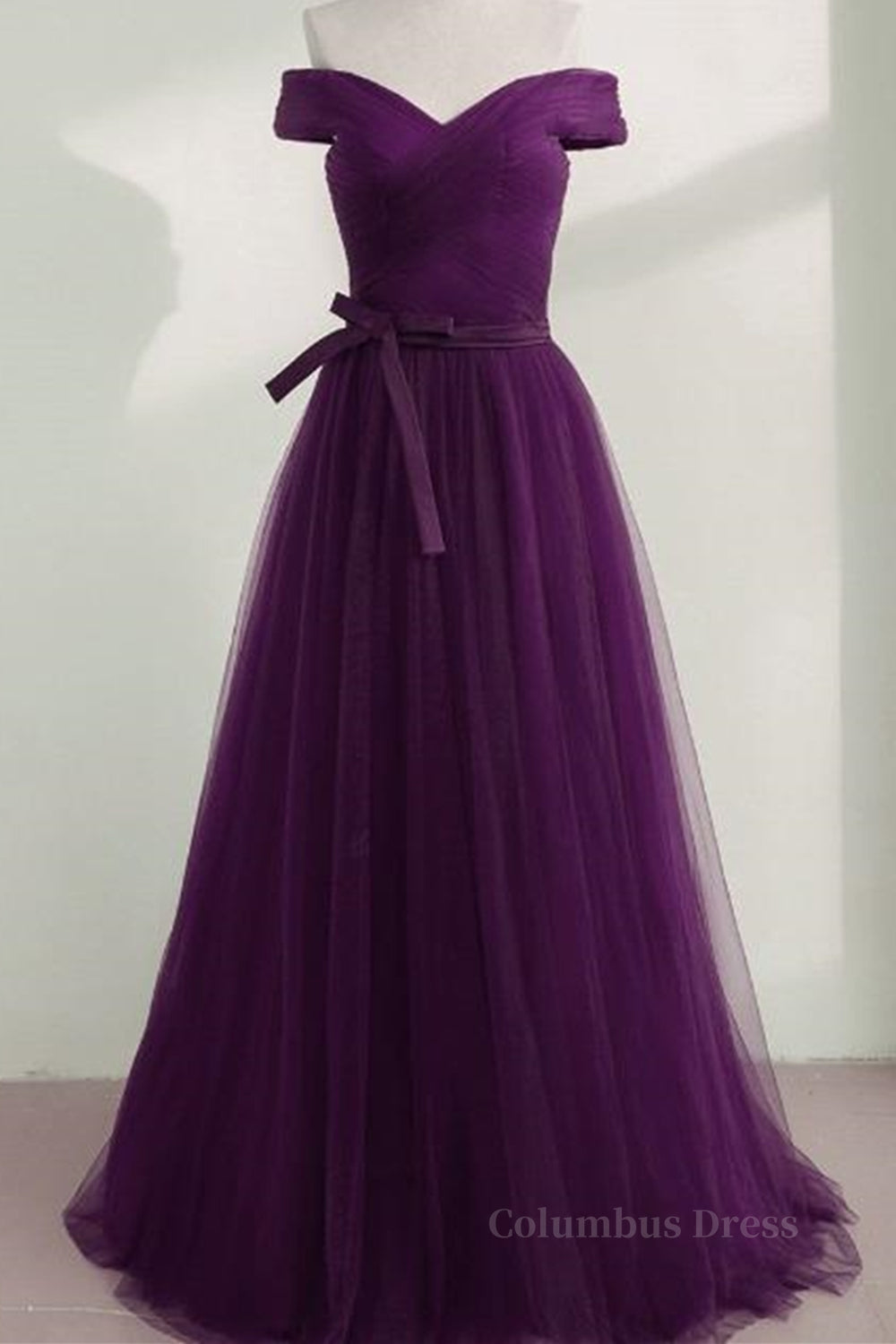 Formal Dress For Sale, Off Shoulder Purple Tulle Long Prom Dresses, Off the Shoulder Purple Formal Dresses, Purple Evening Dresses