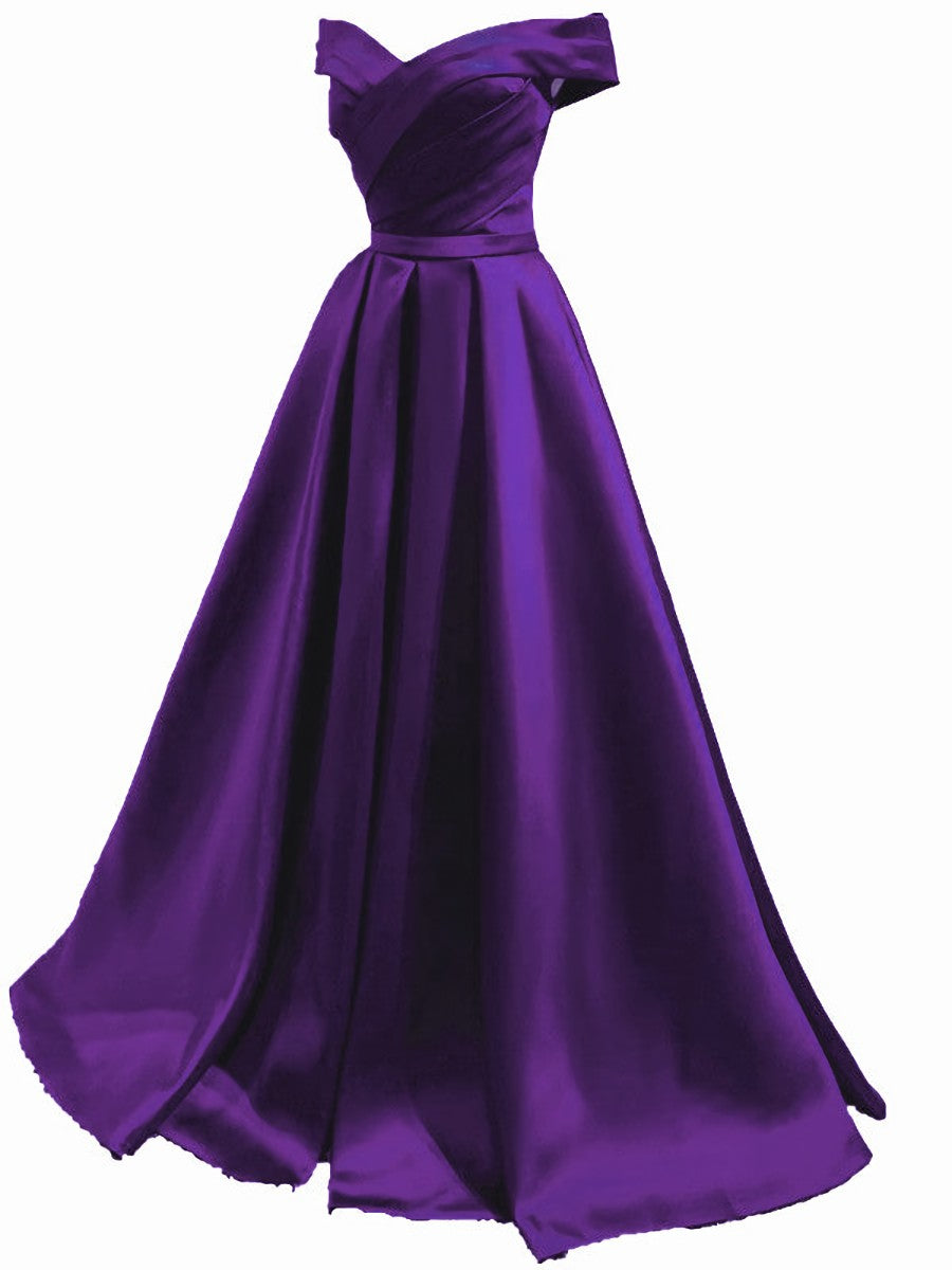 Bridesmaid Dress Mauve, Off Shoulder Satin Simple Sweetheart Long Prom Dress, A-line Party Dress Formal Dress