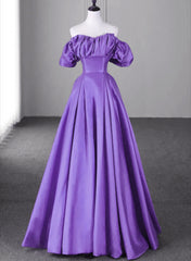Bridesmaid Dress Colors Scheme, Off Shoulder Satin Sweetheart Lace-up Party Dress, Satin Simple Long Prom Dress