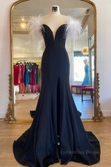 Bridesmaid Dress Chiffon, Off Shoulder V Neck Mermaid Black Long Prom Dress, Mermaid Black Formal Dresses, Black Evening Dresses