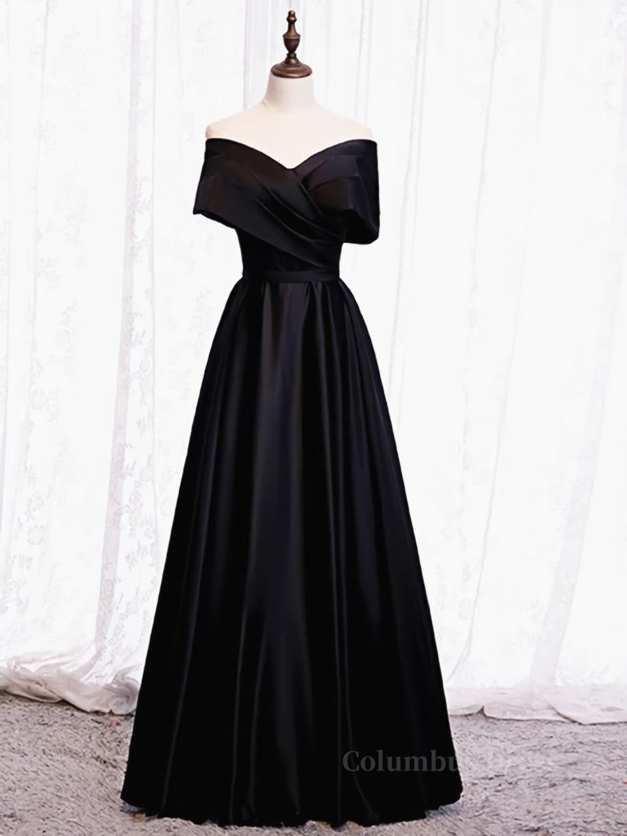 Party Dresses Sleeves, Off the Shoulder Black Long Prom Dresses with Corset Back, Black Off the Shoulder Formal Evening Dresses