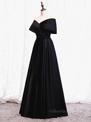 Party Dress Sleeve, Off the Shoulder Black Long Prom Dresses with Corset Back, Black Off the Shoulder Formal Evening Dresses