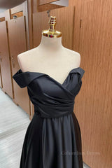 Black Gown, Off the Shoulder Black Satin Long Prom Dresses, Black Off Shoulder Formal Evening Dresses