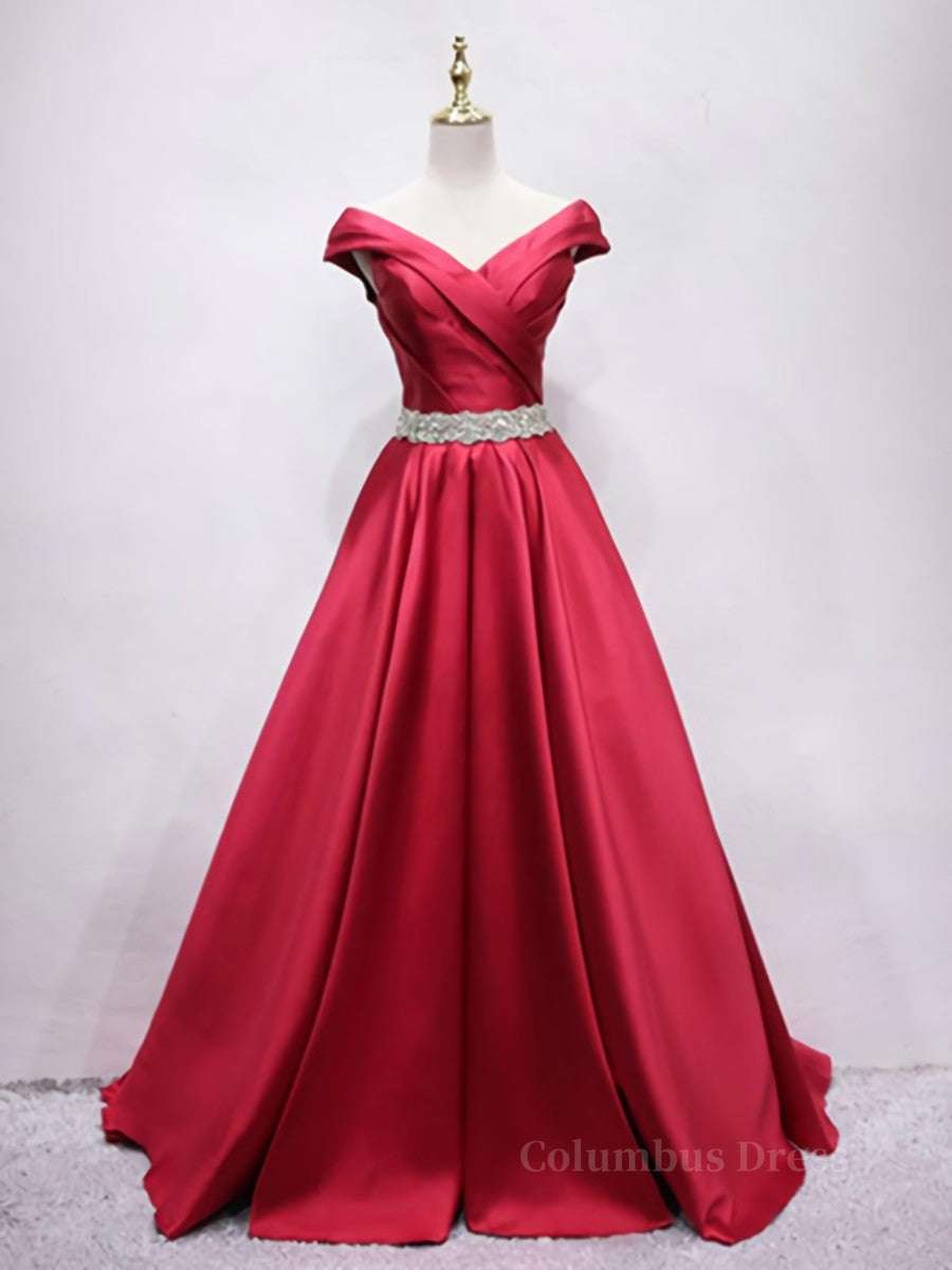 Party Dress In Store, Off the Shoulder Burgundy Long Prom Dresses, Off Shoulder Wine Red Formal Evening Dresses